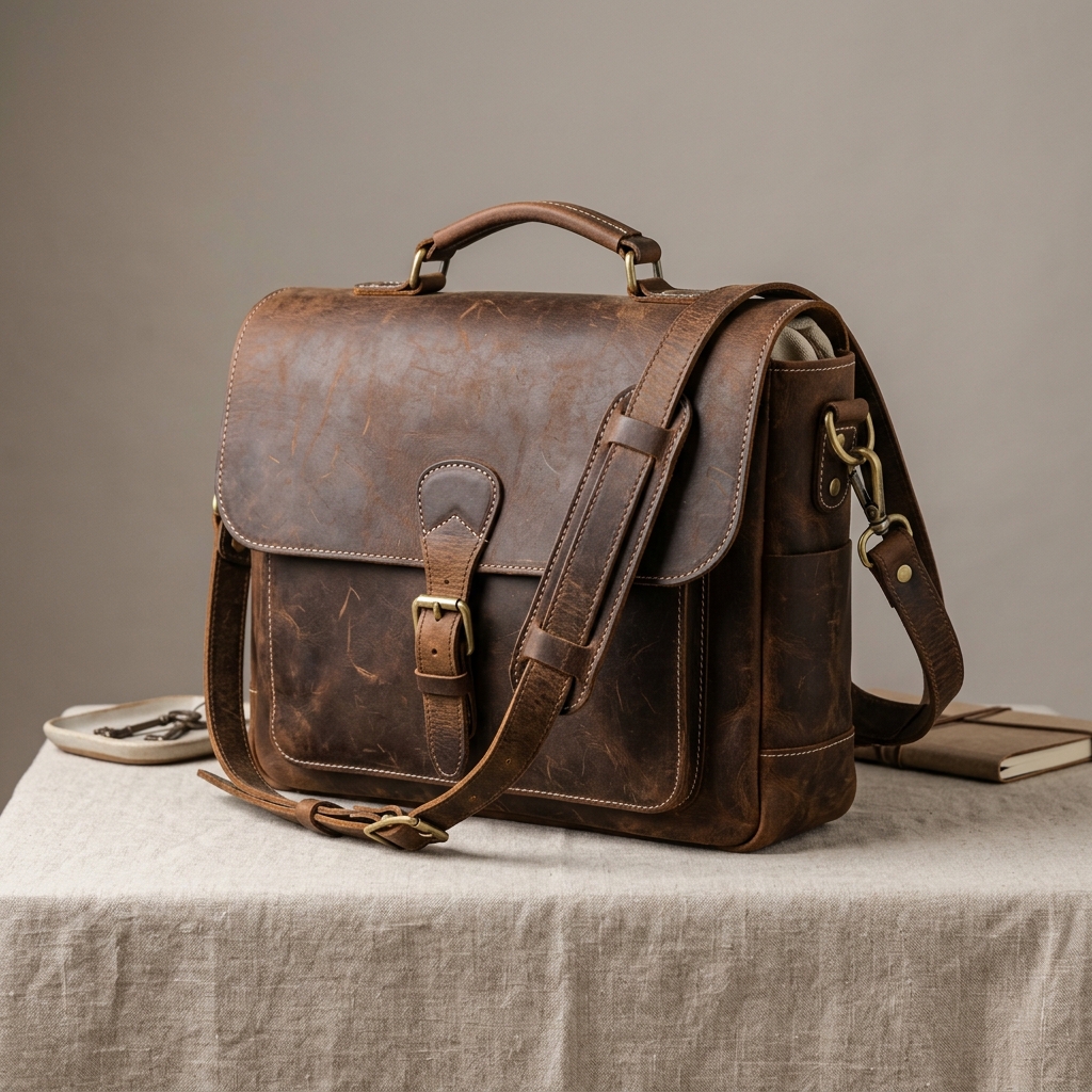 Distressed Brown Leather Messenger