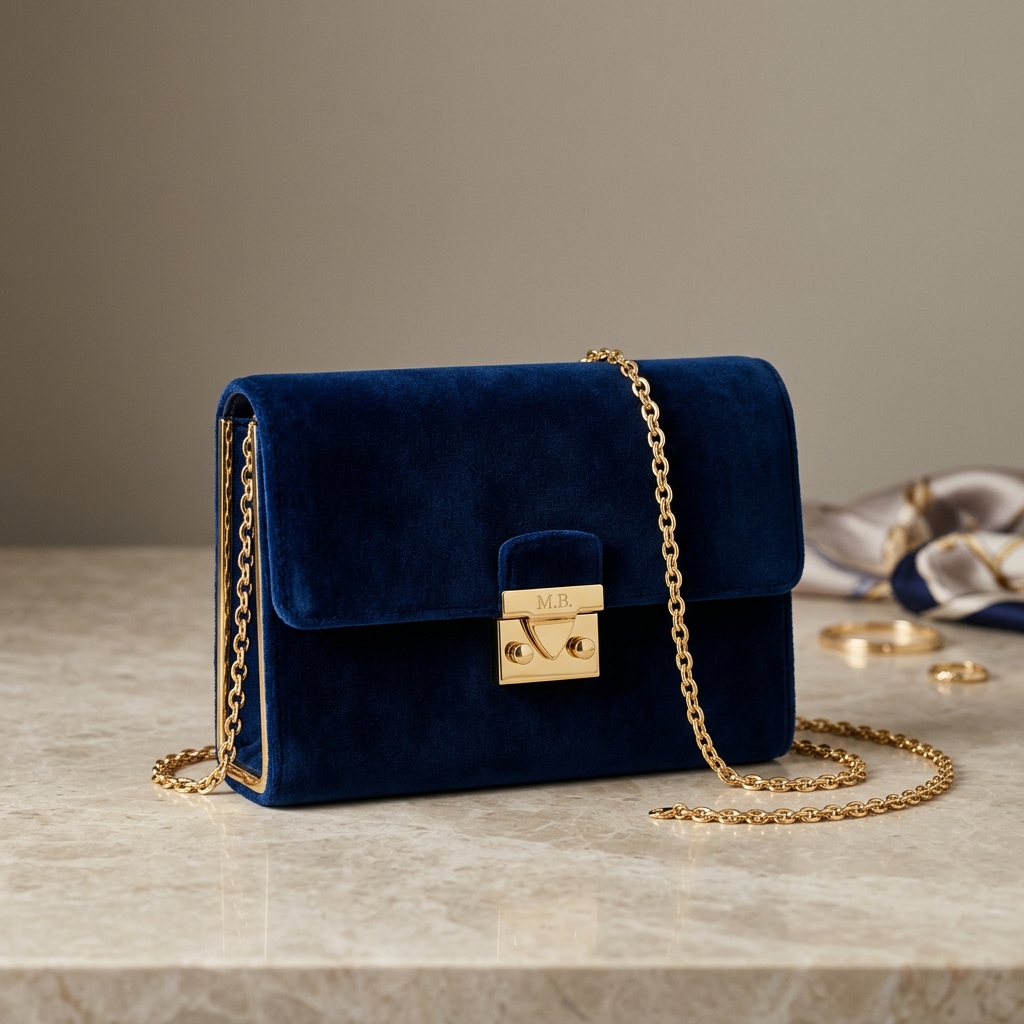 Midnight Blue Velvet Clutch